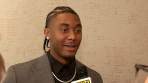 Taylen Green talks to local media at SEC Media Days